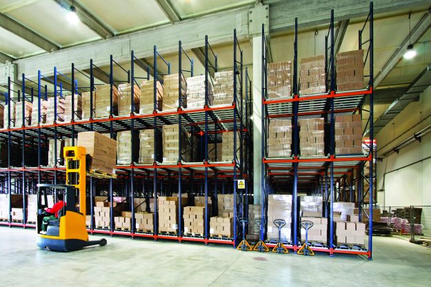 ABC Package Express Inc Inc. Yellow fork lifter work in big warehouse